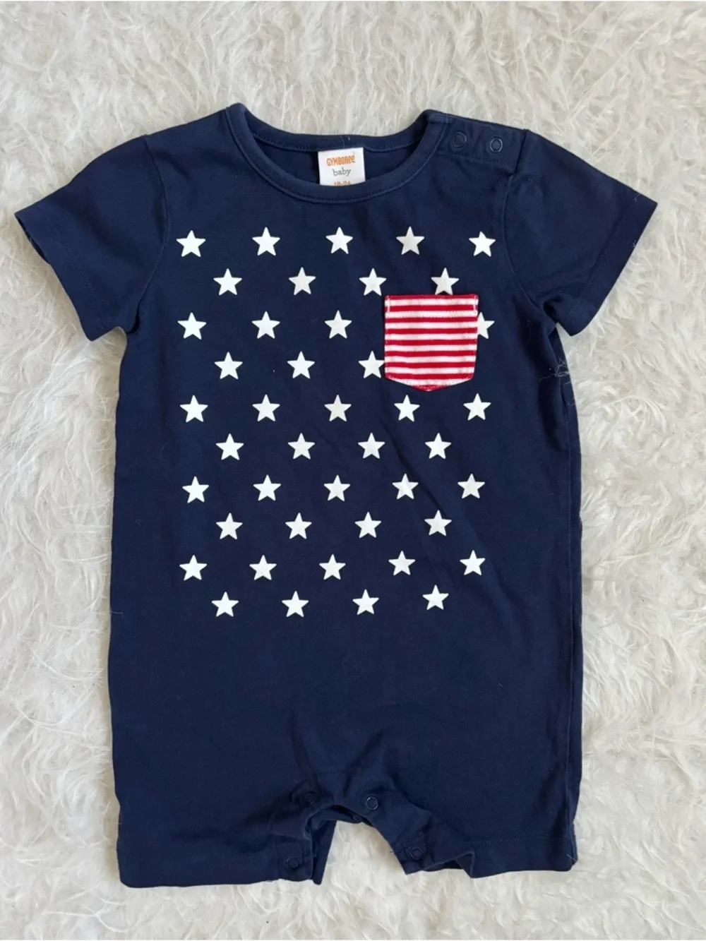 Gymboree Festive Stars & Stripes Navy Baby Romper with 3 Pockets